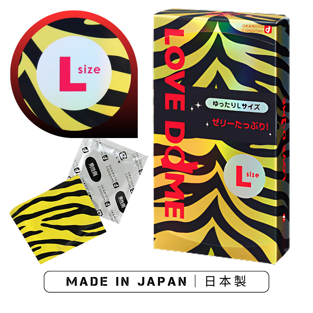 Okamoto LOVE DOME Tiger L Size|12 Pieces Pink Latex Large Condoms Made in Japan