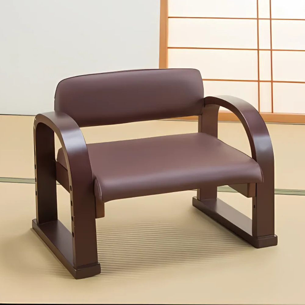 Chaise de sol japonaise en bois avec accoudoirs – 3 coloris｜Fabriqué au Japon