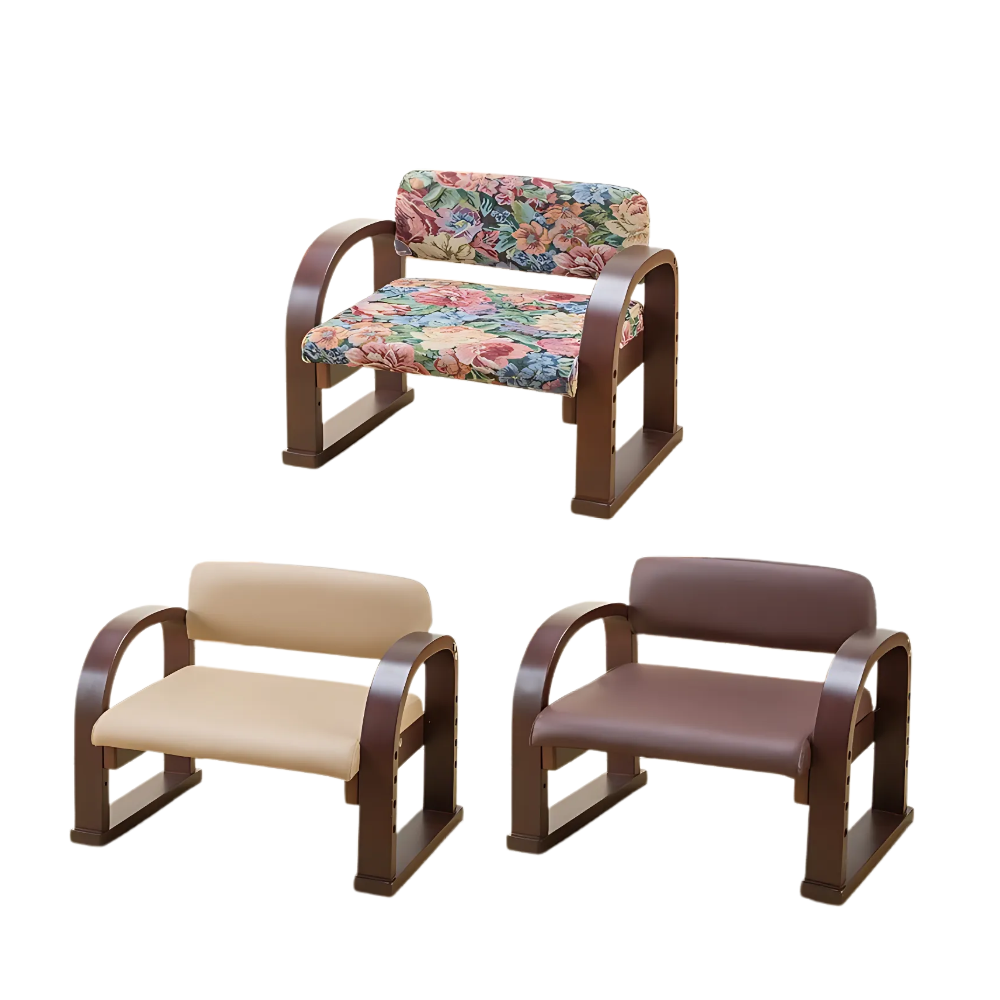 Chaise de sol japonaise en bois avec accoudoirs – 3 coloris｜Fabriqué au Japon