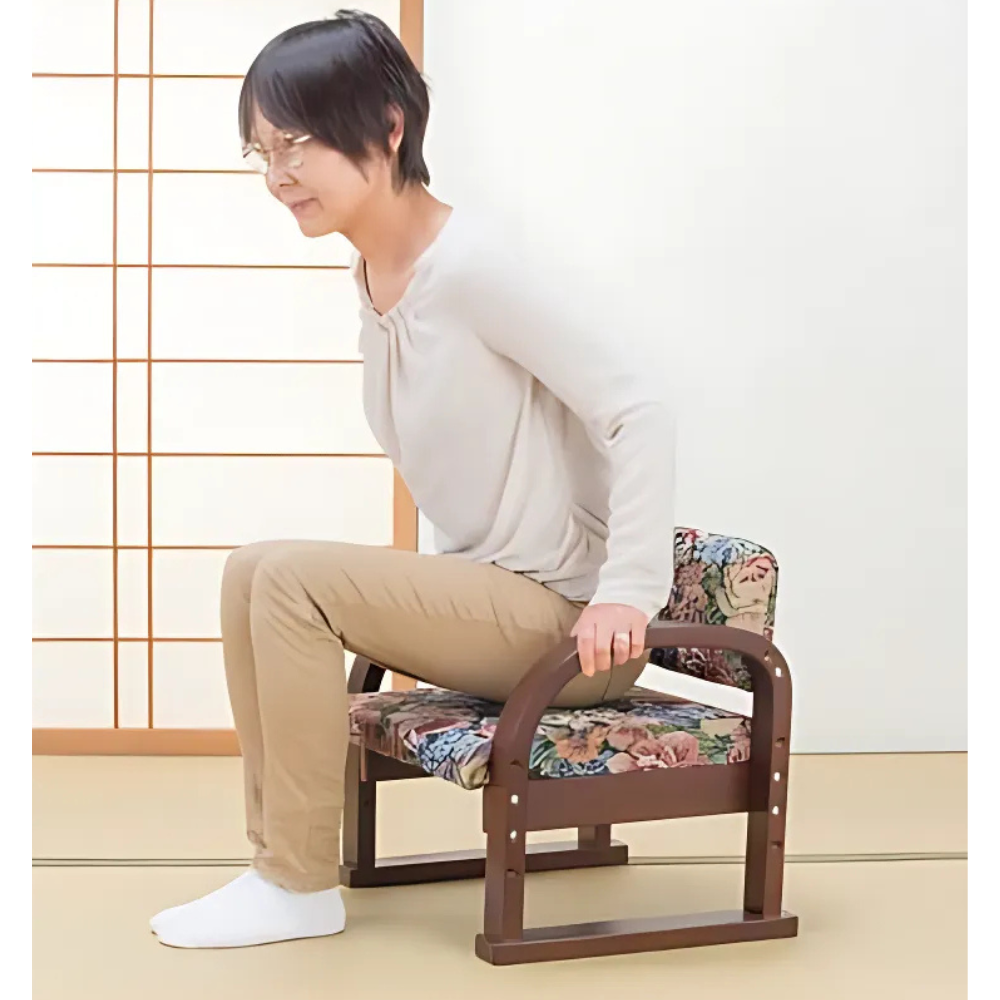 Chaise de sol japonaise en bois avec accoudoirs – 3 coloris｜Fabriqué au Japon