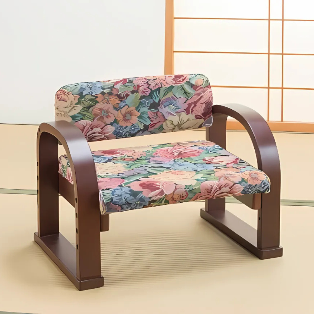 Chaise de sol japonaise en bois avec accoudoirs – 3 coloris｜Fabriqué au Japon