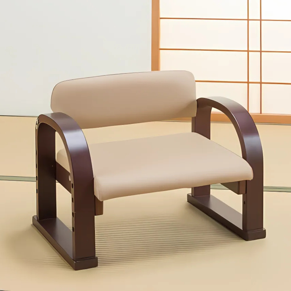 Chaise de sol japonaise en bois avec accoudoirs – 3 coloris｜Fabriqué au Japon