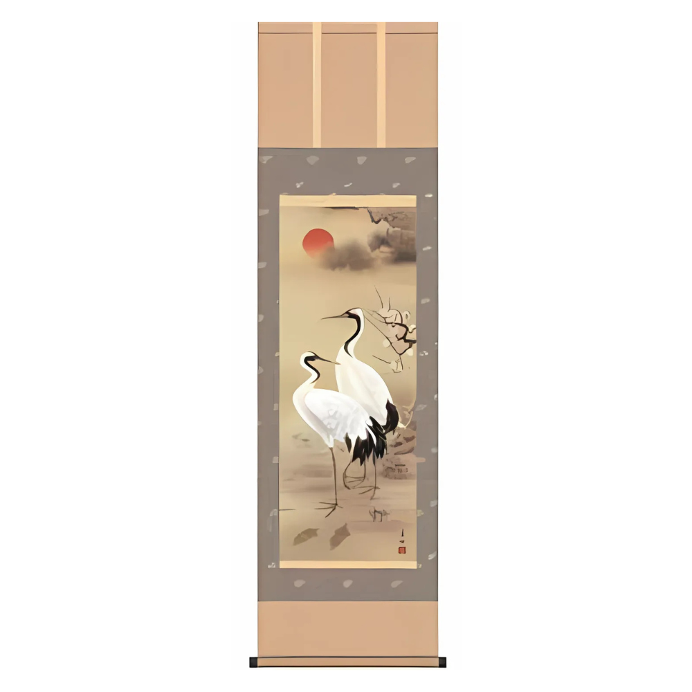 Hanging Scroll “Shochikubai & Tsuru Kame” – Made in Japan