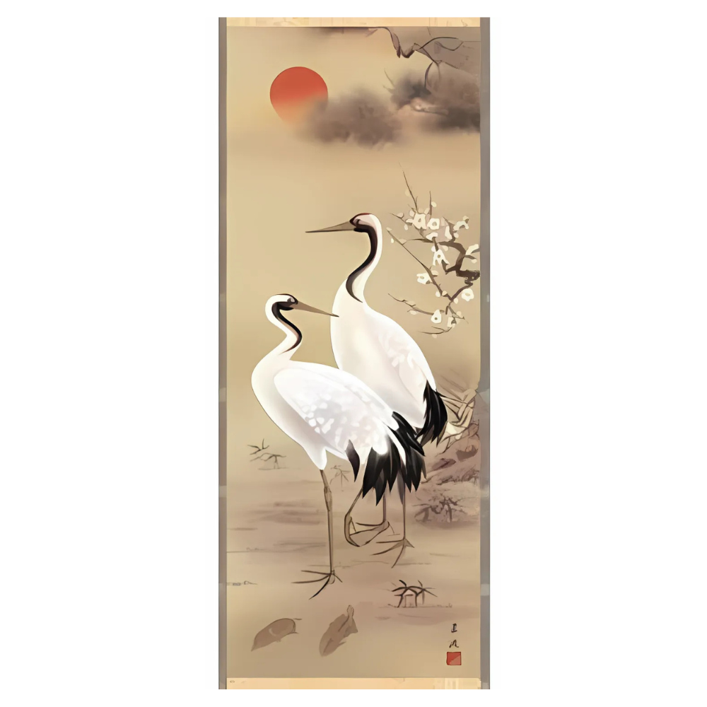 Hanging Scroll “Shochikubai & Tsuru Kame” – Made in Japan