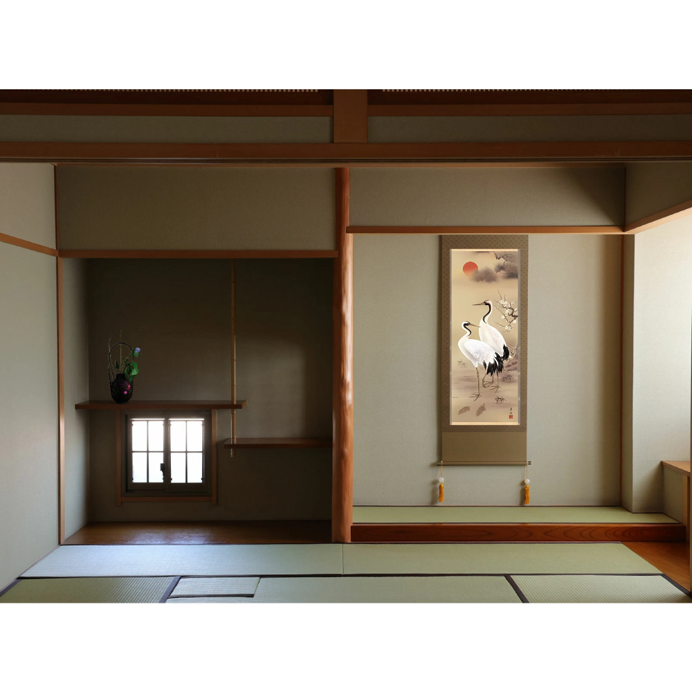 Hanging Scroll “Shochikubai & Tsuru Kame” – Made in Japan